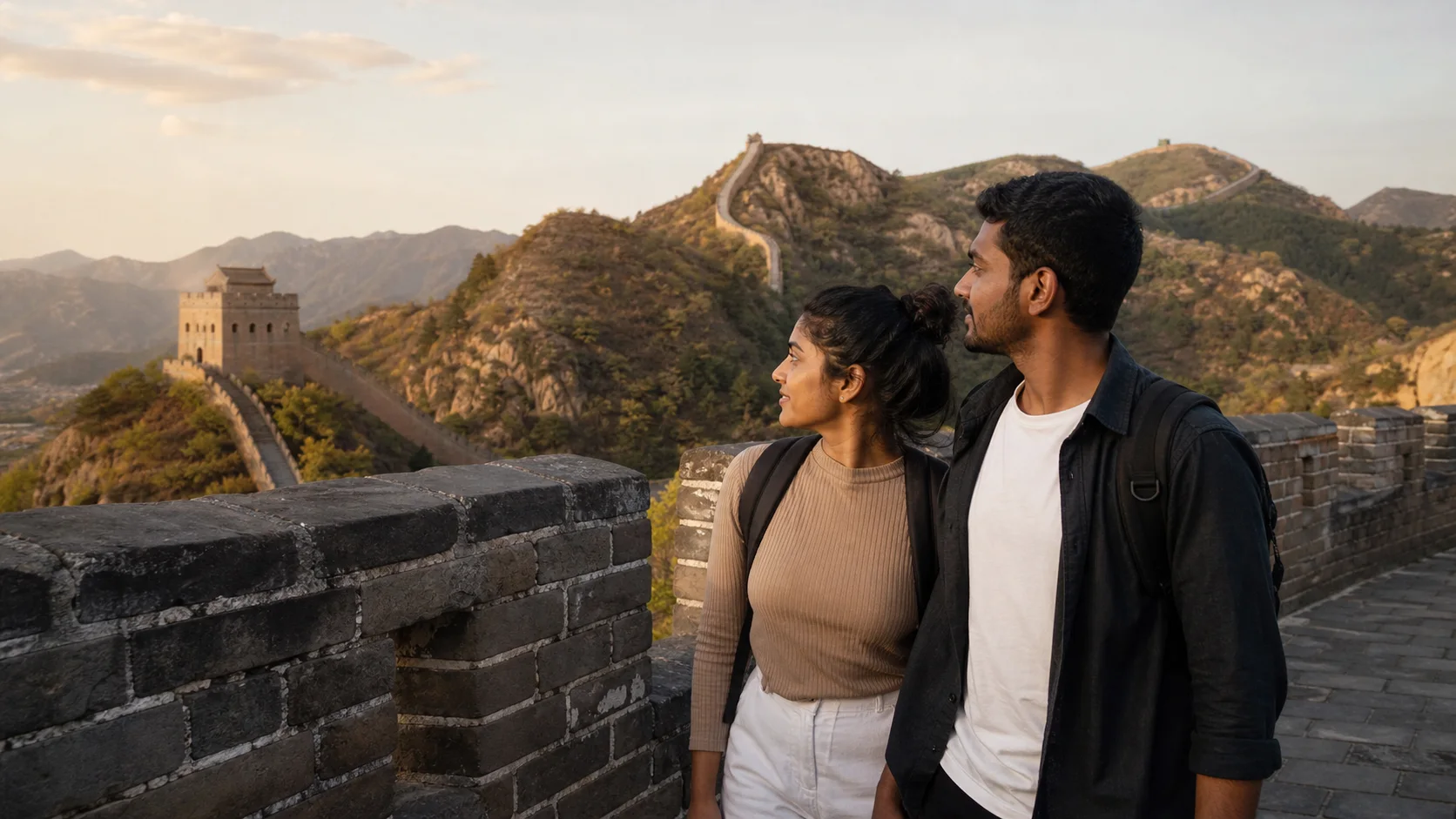 Sri Lankan woman and man experiencing Ancient & Modern China in China