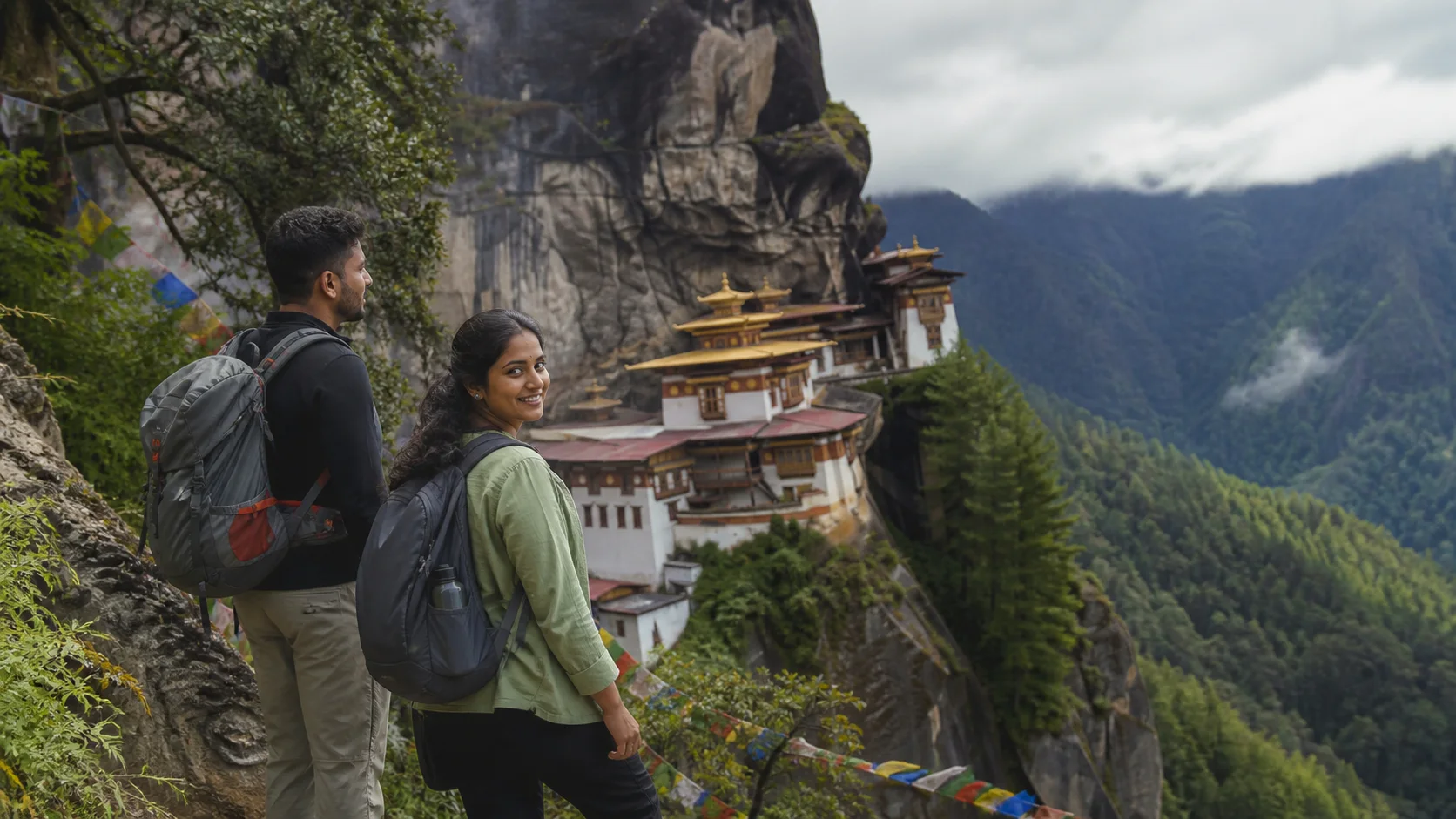 Sri Lankan woman and man experiencing Bhutan Active in Bhutan