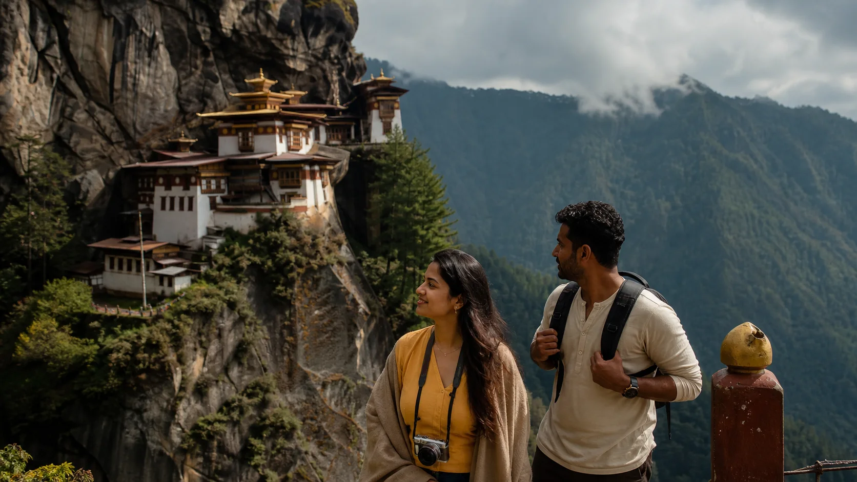 Sri Lankan woman and man experiencing Bhutan Spiritual in Bhutan