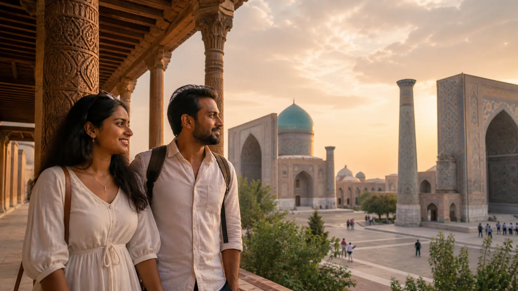 Sri Lankan woman and man experiencing Central Asian Social in Uzbekistan