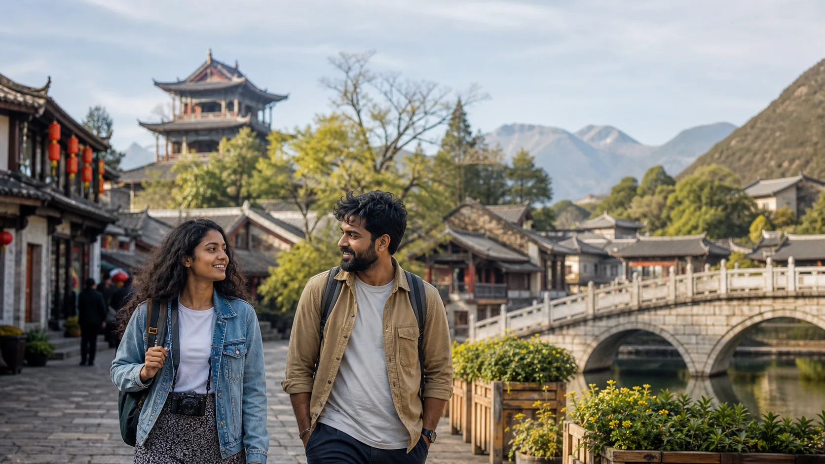 Sri Lankan woman and man experiencing China Social Discovery in China