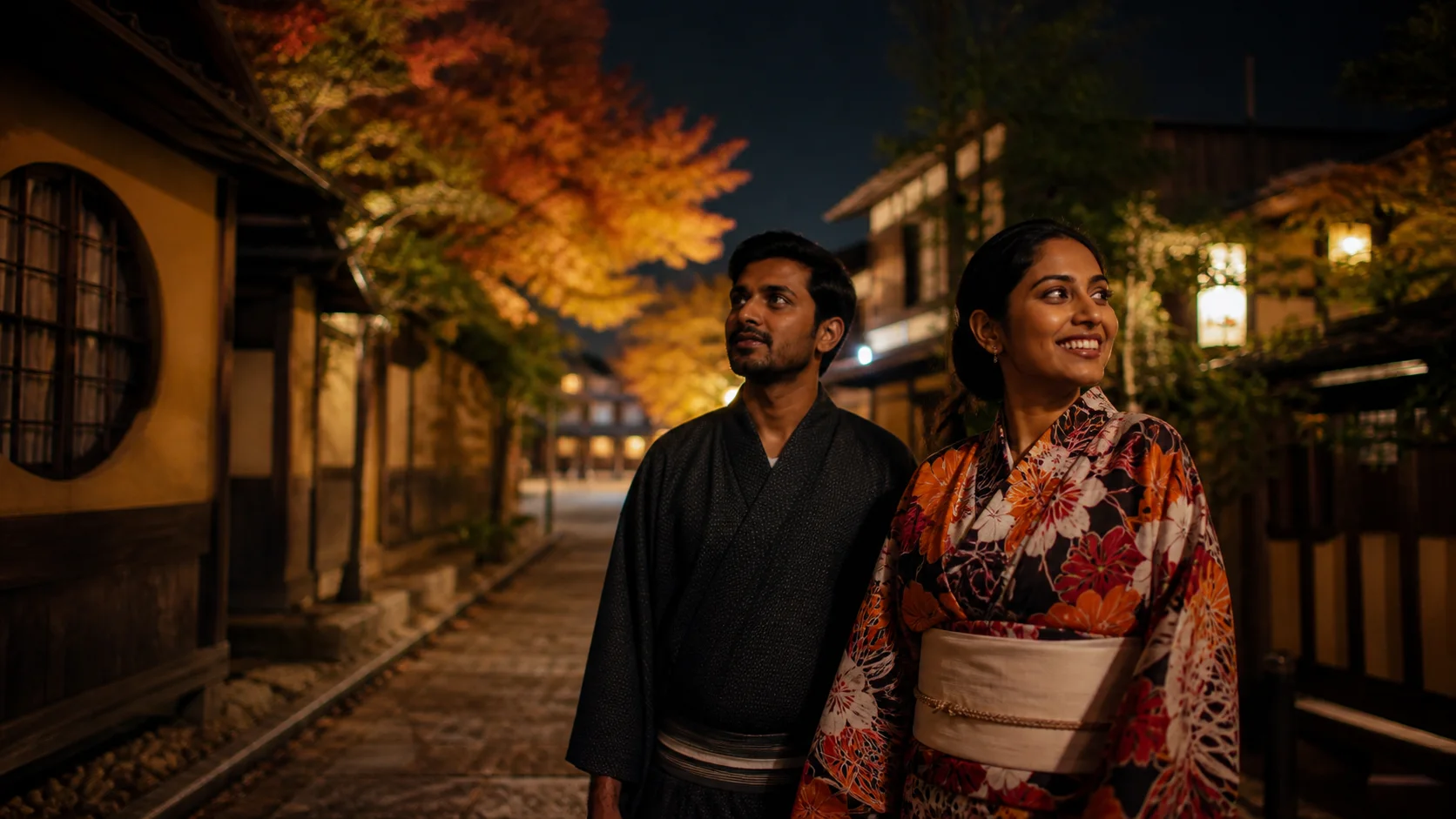 Sri Lankan woman and man experiencing Japan After Dark in Japan
