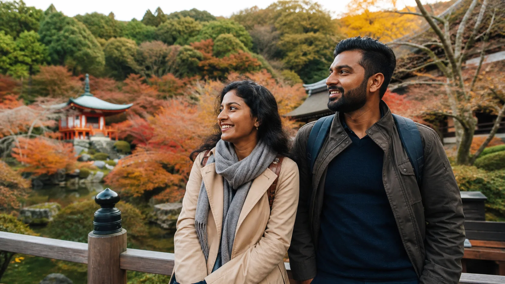 Sri Lankan woman and man experiencing Japan Autumn Stories in Japan