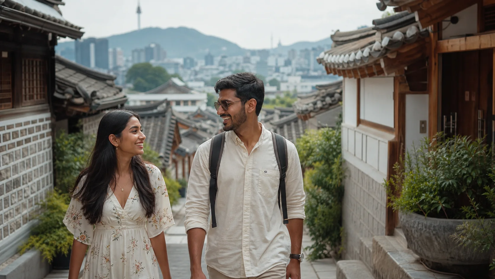 Sri Lankan woman and man experiencing Korea Pop Culture in South Korea