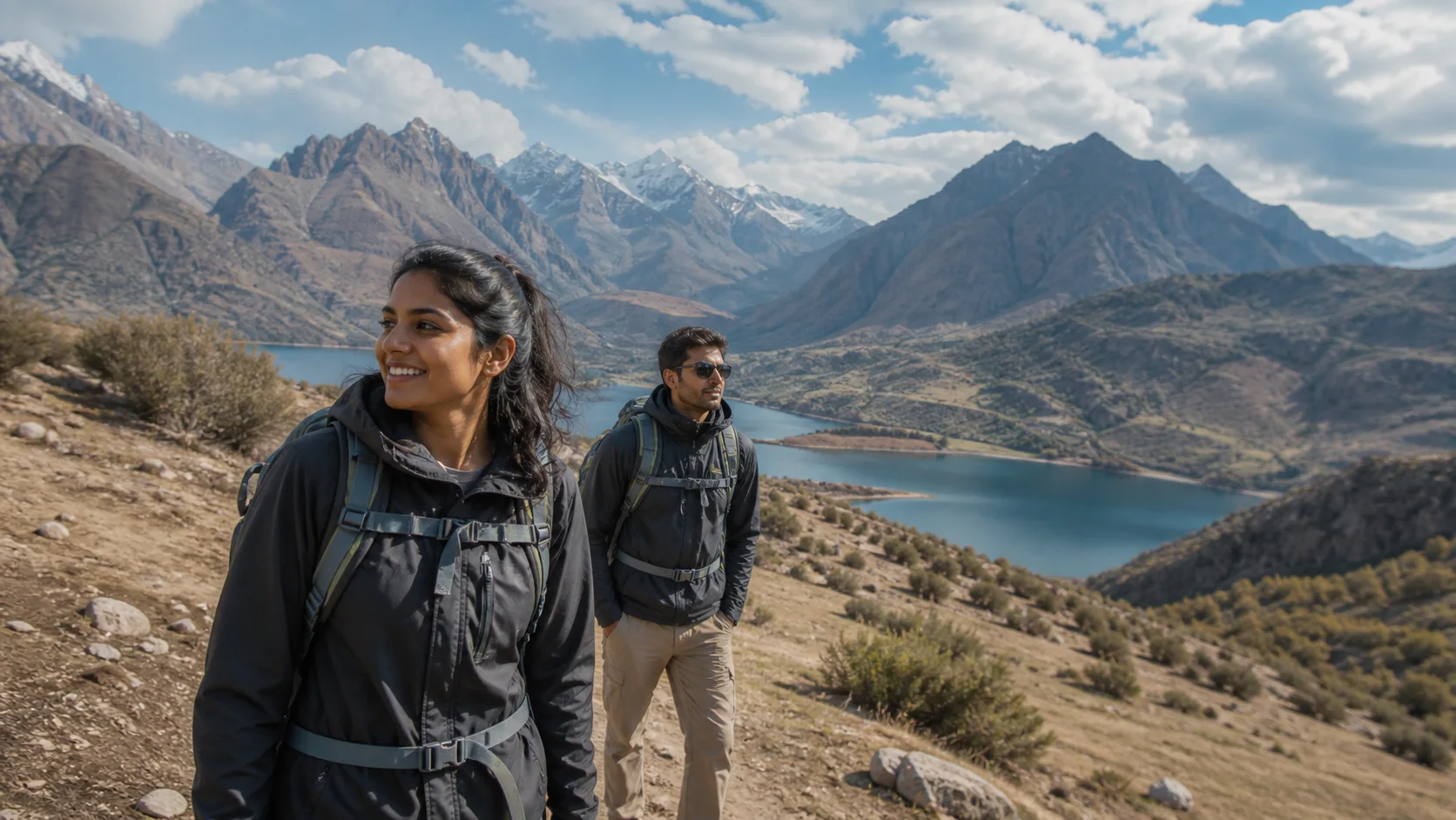 Sri Lankan woman and man experiencing Kyrgyz Adventure in Kyrgyzstan