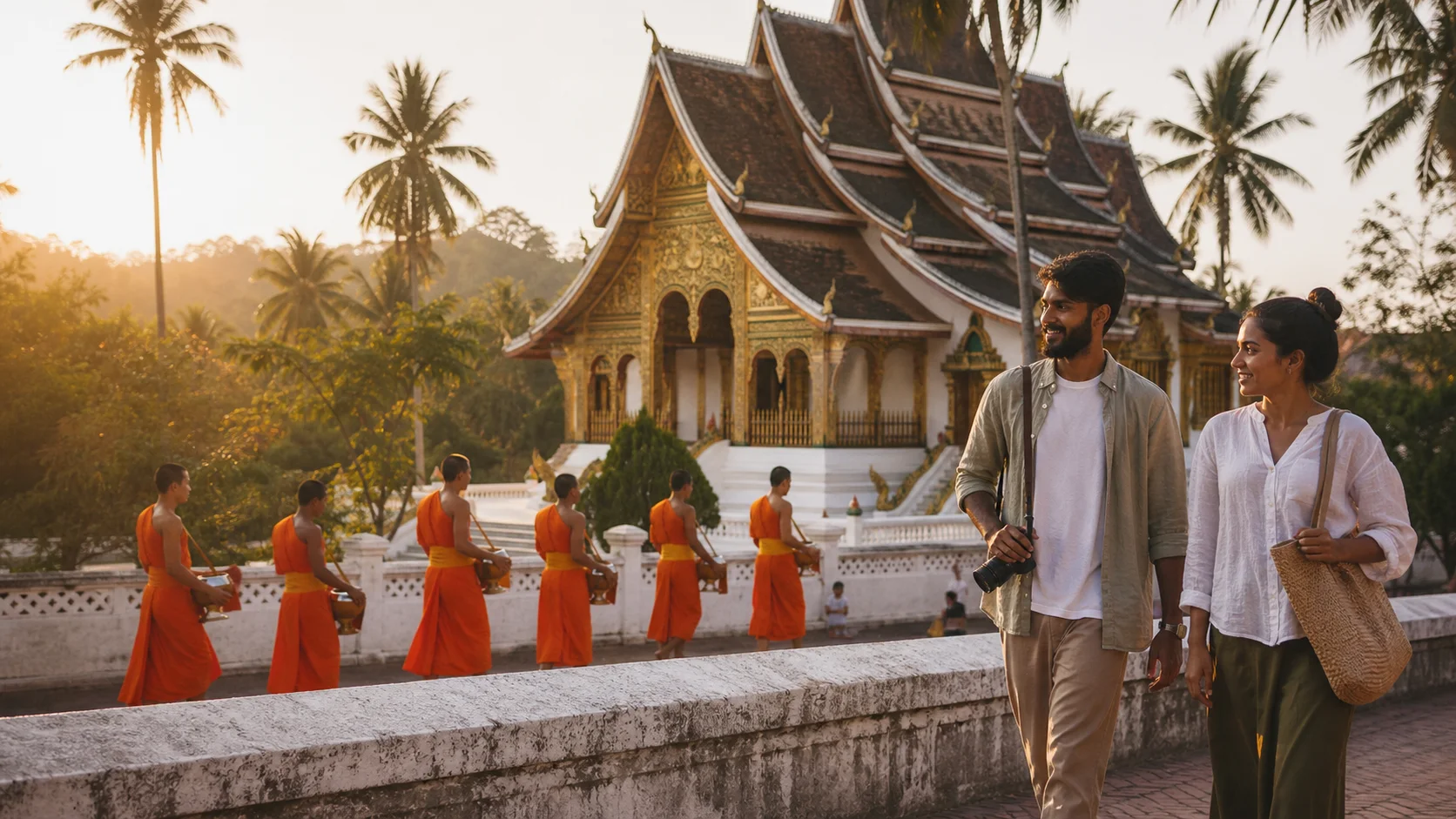 Sri Lankan woman and man experiencing Luang Prabang Stories in Laos