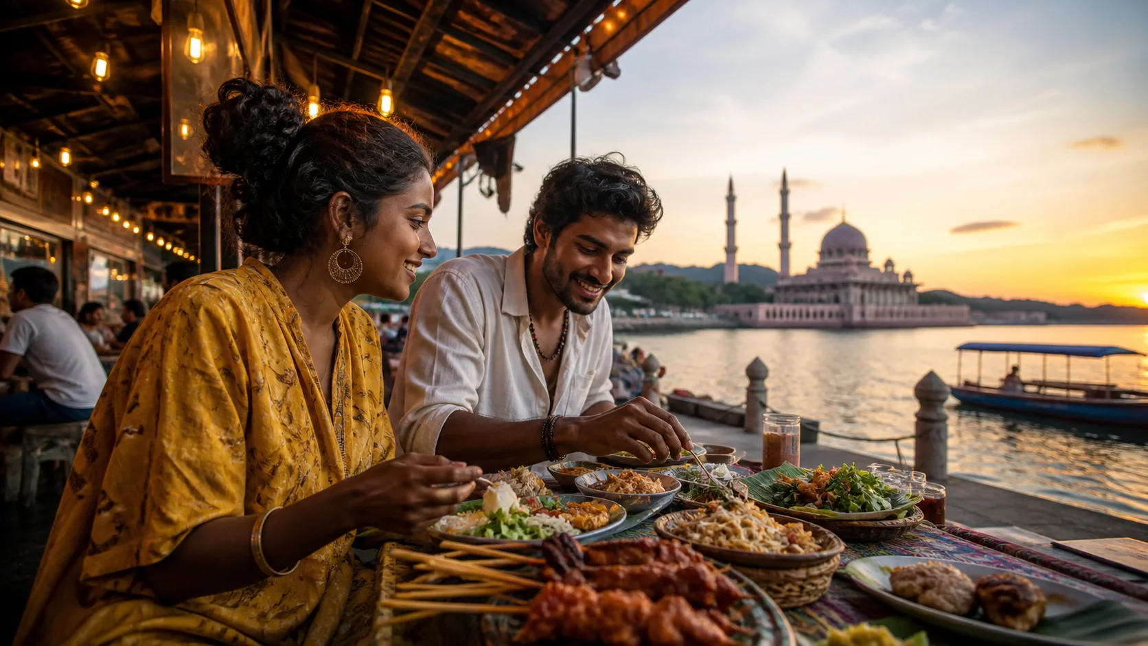 Sri Lankan woman and man experiencing Malaysian Food Trail in Malaysia