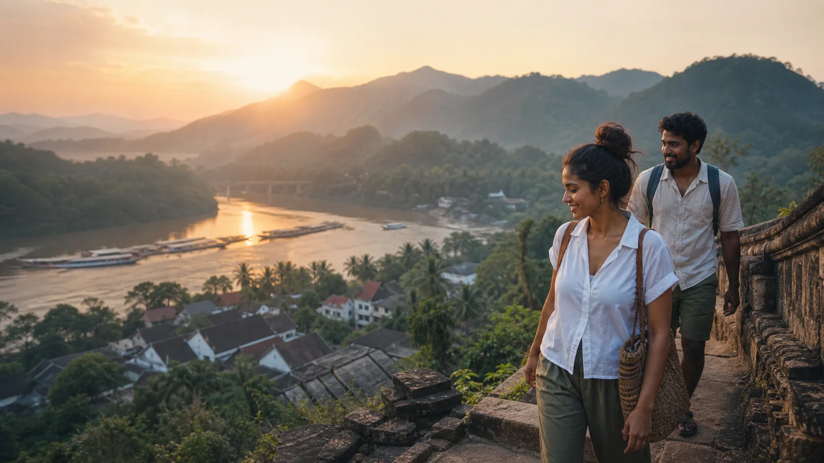 Sri Lankan woman and man experiencing Mekong Journey in Laos
