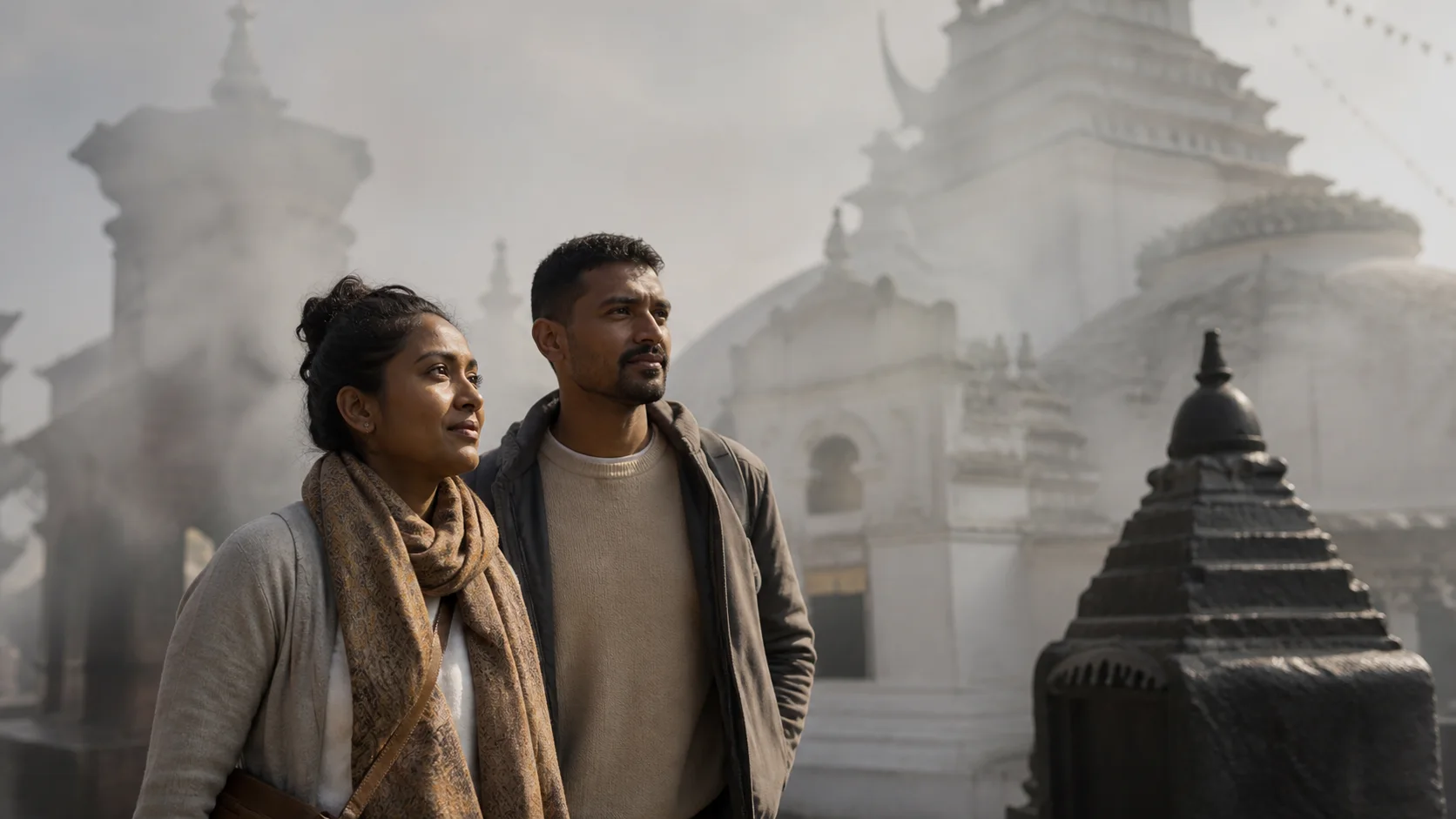 Sri Lankan woman and man experiencing Nepal Spiritual in Nepal