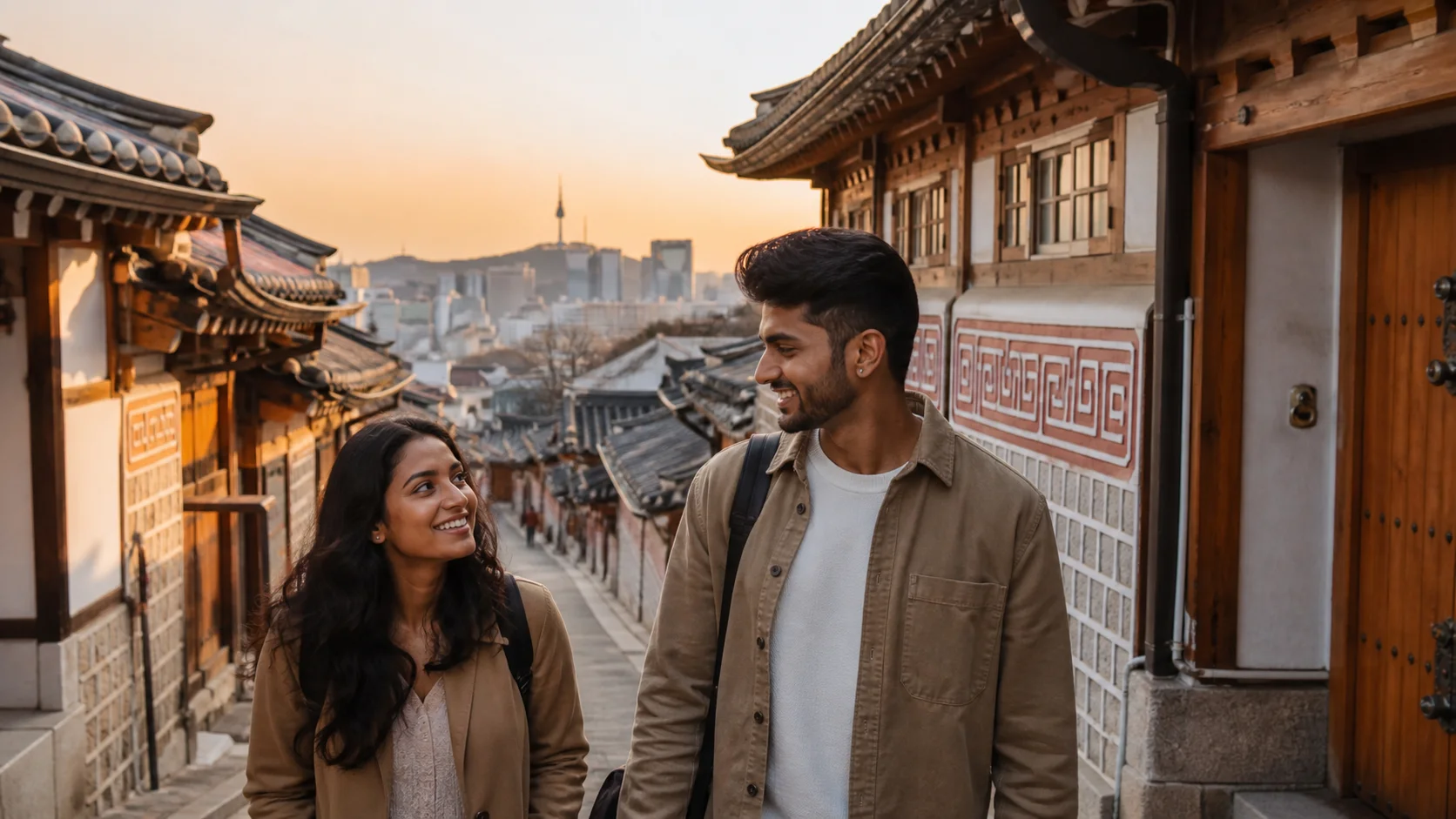 Sri Lankan woman and man experiencing Seoul Stories in South Korea