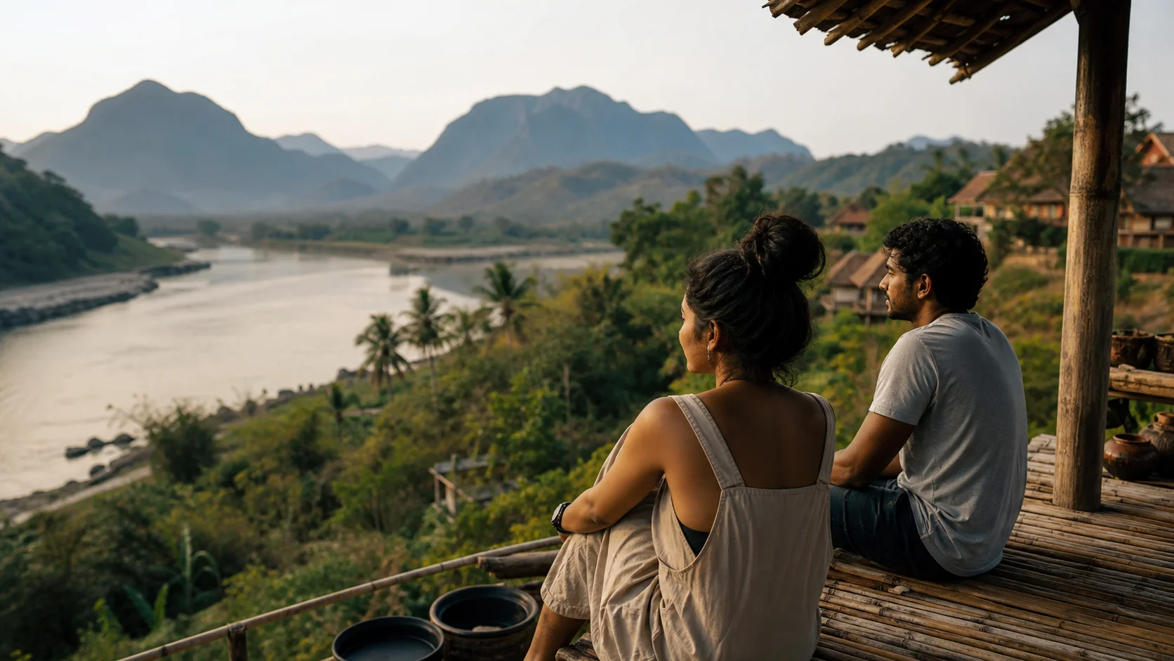 Sri Lankan woman and man experiencing Slow Laos in Laos