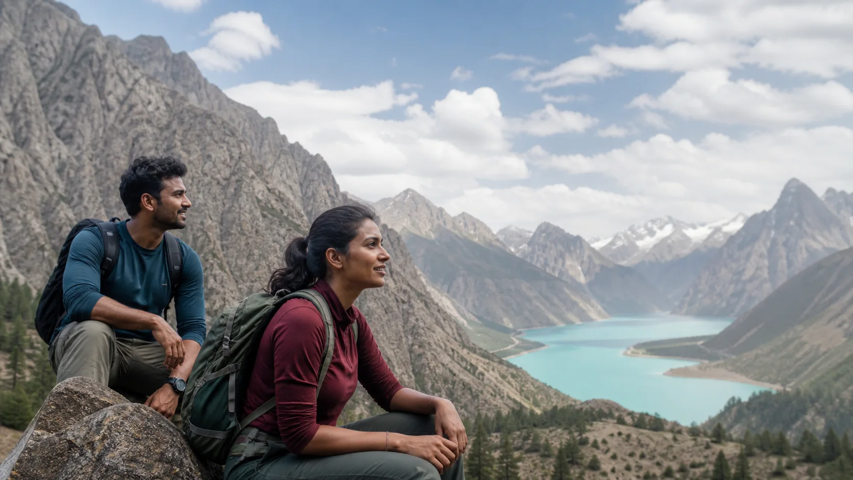 Sri Lankan woman and man experiencing Tajikistan Wild in Tajikistan